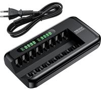 Chargeur de Piles Rechargeables AA AAA avec Écran LCD ¿ 8 Slots Indépendants ¿ Adaptateur Secteur 100-240V