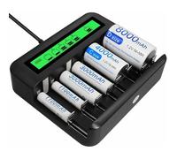 Chargeur de piles universel - MICH - 8 emplacements - Compatible AA/AAA/C/D - NI-MH NI-CD - Port USB - Écran LCD