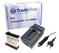 Chargeur de qualité supérieure pour batteries Li-ion comme DJI 188480 pour appareil photo DJI Osmo Action AB1, P01 + 1 batterie 1220 mAh - Avec adaptateur allume-cigare