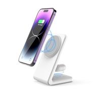 Chargeur de téléphone de Bureau Magnétique 2 en 1 pour iPhone et Airpod, Conçu pour MagSafe Charger Stand Compatible avec iPhone 17/16/15/14 Pro/Max Series, Airpods 4/3/2/Pro 2 (Blanc)