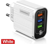 chargeur de téléphone portable 3 ports Usb avec lumière LED 5V/3A Portable Adaptateur de charge rapide Blanc Prise UE