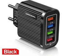 chargeur de téléphone portable 4 ports Usb avec lumière LED 5V/3A rapide Adaptateur de charge rapide Noir Prise UE