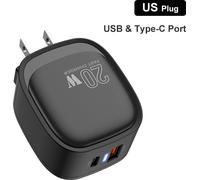 Chargeur de téléphone portable double port Usb Pd20w charge rapide pour prise américaine