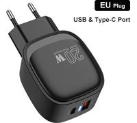 Chargeur de téléphone portable double port Usb Pd20w charge rapide pour prise UE