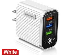 chargeur de téléphone portable Usb à 3 ports avec lumière Led 5V/3A Adaptateur de charge rapide portable Blanc US Plug