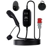 Chargeur de VE avec Prise CEE 3 Phases 11KW, Courant réglable [6/8/10/13/16A], Chargeur Portable pour VE Type 2 avec Affichage LED, Retard de démarrage 1-10 Heures, Support de Pistolet et Sac,10m