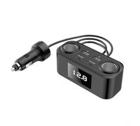 Chargeur de voiture 100 W avec 4 ports USB, adaptateur de charge rapide PD et QC 3.0 avec câble d'extension, affichage de la tension en temps réel pour iPhone - Samsung