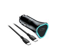Chargeur Voiture USB-C 20W Power Delivery plus Câble USB-C 60W Compact Noir
