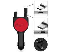 Chargeur de voiture 3 en 1 3.1A Dual USB Single Pull rétractable rapide QC3.0 (rouge), compatible voiture