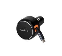 Nedis Chargeur de Voiture avec câble USB-C PD3.0 rétractable, Charge Rapide 30 W avec Alimentation, sélection Automatique de la Tension, PPS, 12 V ou 24 V, câble Extensible de 70 cm - Gris foncé