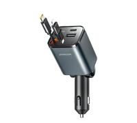 Chargeur de voiture 4 en 1 avec câbles USB-A et USB-C rétractables 30 W - Gris f