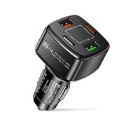 Chargeur de Voiture 4 Ports 38W Rapide USB-C for téléphone Multi-appareils Charge Intelligente Adaptateur PD 20W QC 3.0 Conception à Deux Chargeur sécurisé(Zwart)