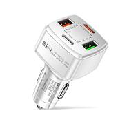 Chargeur de Voiture 4 Ports 38W Rapide USB-C for téléphone Multi-appareils Charge Intelligente Adaptateur PD 20W QC 3.0 Conception à Deux Conception Portable(Blanc)