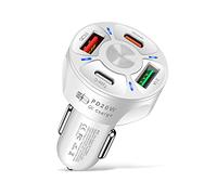 Chargeur de Voiture 4 Ports for téléphone Charge Rapide PD 20W Type C Adaptateur USB Noir/Blanc 38W Multi-appareils Intelligente Chargeur sécurisé(Blanc)