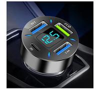 Chargeur de Voiture 66 W Super Rapide avec USB PD&QC 3.0 (voltmètre et lumières LED), Charge Rapide Universelle pour Prise Allume-Cigare 12-24 V, Compatible avec iPhone 14 13 12, S22 S21 S20, iPad