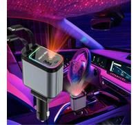 Chargeur de voiture 66W avec lampe de projection ciel étoilé, câble rétractable chargeur rapide en métal, accessoires de voiture 4 en 1 USB PD Câble de chargement rétractable ios+Type-C,Câble de charg