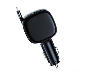 Chargeur de voiture 84 W avec lecteur MP3 et deux câbles de charge rétractables avec PD et TC Charge rapide pour téléphones adaptés aux sources d'alimentation de voiture 12 V 24 V