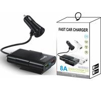 Chargeur de voiture 8a Qc3.0 Siège avant arrière 1 - 4 Multi-port 4usb Adaptateur de charge avec câble Universel pour Dc 12v noir