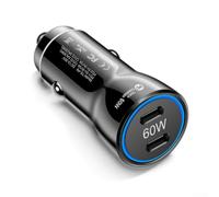 Chargeur de voiture à charge rapide 60 W Sortie totale Double ports de type C Adaptateur PD 30 W Petite taille Finition en alliage pour téléphones, tablettes, voitures 12 V (Noir)
