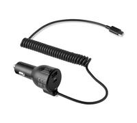 Chargeur de voiture à charge rapide Amazon Basics, 1 port USB-C + 1 port USB-A + 1 câble spiralé USB-C intégré, 60 W, noir