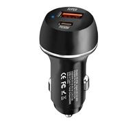 Chargeur de voiture à double port - Adaptateur de charge rapide à vitesse maximale de 60 W, technologie avancée de distribution rapide de la puissance PD QC 3.0, chargeur de véhicule USB univ