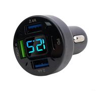 Chargeur de voiture avec 4 sorties USB pour chargement QC3 0 et PD, voltmètre numérique LED, compatible avec les voitures 12 V et 24 V, coque en alliage d'aluminium avec circuits de sécurité