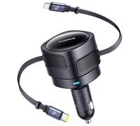 Chargeur de voiture - BASEUS - Enjoyment Max 60W - câbles USB-C & Lightning rétractables - 60W - rotation 180°