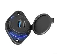 Chargeur de voiture double USB 12 V-24 V avec capuchon coulissant Lumière LED bleue - Charge rapide 18 W 18 W 18 W pour voitures, motos, VTT, UTV, yachts, camping-cars, remorques de voyage