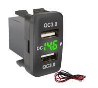 Chargeur de voiture double USB 3.0 rapide avec affichage voltmètre noir et vert pour
