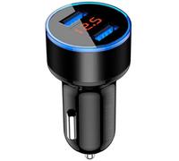Chargeur de voiture double USB 3,1 A, 2 ports, écran LCD, 12-24 V, charge rapide, adaptateur secteur avec lumière LED, noir