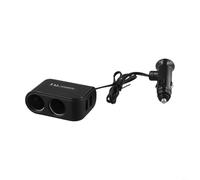 Chargeur de voiture double USB - Adaptateur répartiteur - Multiprise de courant - Avec rallonge - Pour GPS, téléphone et tablette - Compatible avec véhicule 12 V-24 V - Noir