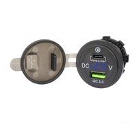 Chargeur de voiture double USB étanche avec charge rapide QC 3 0 et voltmètre LED pour véhicules 12 V 24 V Convient pour téléphones portables, tablettes, banques d'alimentation, manettes de jeu (bleu)