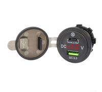 Chargeur de voiture double USB étanche avec charge rapide QC 3 0 et voltmètre LED pour véhicules 12 V 24 V Convient pour téléphones portables, tablettes, banques d'alimentation, manettes de jeu (rouge