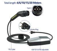 Chargeur de voiture électrique portable Type 2 pour domicile, 20 mètres, 15 mètres, courant réglable 4-6-10-15-20 mètres 3.6kw Type 2 10 meters