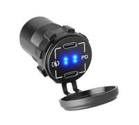 Chargeur de voiture étanche 30 W double USB C avec protections d'éclairage LED pour motos, bateaux, camions, chargeur de bateaux double USB C