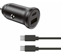 Chargeur de voiture Ksix, 20W, charge rapide, Power Delivery, multiport USB-C et USB-A + câble USB-C vers USB-C, noir