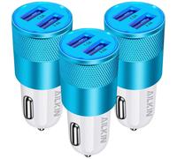 Chargeur de voiture, lot de 3 adaptateurs USB double port 3,4 A compatibles avec la charge d'iPhone et les prises allume-cigares, bleu