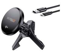 Chargeur de Voiture magnétique 15W QI2 Technaxx TX-323, Support de téléphone pour Grille d'aération avec Anneau en métal - Chargement sans Fil Rapide pour iPhone 12+ et téléphones compatibles Qi