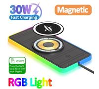Chargeur de voiture magnétique sans fil 30W, lumière RGB, antidérapant, pour iPhone 15 14 13 X Samsung Xiaomi Airprods, charge rapide