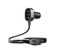 Chargeur de Voiture Multi USB C 5 Ports 5 V/3,1 A USB Adaptateur Chargeur de Voiture Rapide Adaptateur Allume-Cigare avec câble d'extension de Chargeur 1,5 m pour iPhone Samsung Galaxy Huawei