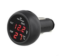 Chargeur de voiture multifonction - Écran LCD - Surveillance de la température de tension - 12 V - 24 V - Compatible avec voltmètre - Thermomètre - Affichage numérique - Noir - 76 x 47 mm