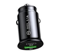 Chargeur de voiture - Port - Adaptateur de charge rapide USB A+C - Chargeur de voiture 3.1 A pour véhicules - Bloc d'alimentation compact pour smartphones, tablettes, conduite, conduite en plein air