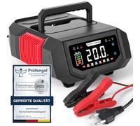 Chargeur de voiture professionnel 12V/24V 20A Chargeur de voiture intelligent avec courant réglable, charge à 9 niveaux et mode de réparation pour voiture, moto, camion, acide plomb