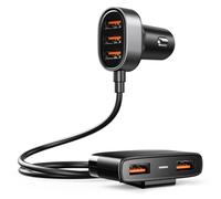 Chargeur de voiture rapide 5 ports USB 6,2 A avec câble d'extension noir