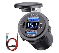 Chargeur de Voiture Rapide - Adaptateur -Cigare 66 W USB C QC3.0 | 3 Prises de Courant étanches pour Voiture avec Interrupteur d'affichage de Tension pour véhicule Bateau RV Smartphone caméra GP