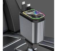 Chargeur de voiture rétractable 4 en 1, 66 W, USB-C, adaptateur de charge rapide pour allume-cigare, avec LED, chargeur de voiture avec câble i Phone & Type-C, compatible avec iPhone, Samsung, Pixel