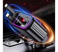 Chargeur de voiture rétractable 66 W 4 en 1 avec lumière ciel étoilé, réglable à 180 °, chargeur USB-C rapide compatible avec iPhone 16/15/14/13/12, Galaxy S24/S23, appareils Android - pour voitures,