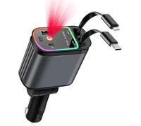 Chargeur de Voiture rétractable avec Projection d'étoiles, Chargeur Telephone Voiture 4 en 1 à Charge Rapide 66 W, câble de Charge USB de Voiture (C+L) pour iPhone/Samsung Galaxy/Hua Wei/Tablet