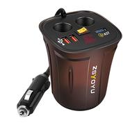 Chargeur de voiture type tasse : adaptateur multiport haute résistance, charge rapide 3.0 USB C, technologie IC intelligente, écran de tension numérique, porte-gobelet inverseur de voiture pour