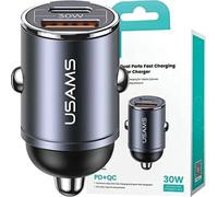 Chargeur de voiture Usams 1Xusb+1Xusb-C C38 30Wpd Charge rapide Avec bague acier/démarrage intégrée Cc206Cc01 (Us-Cc206)